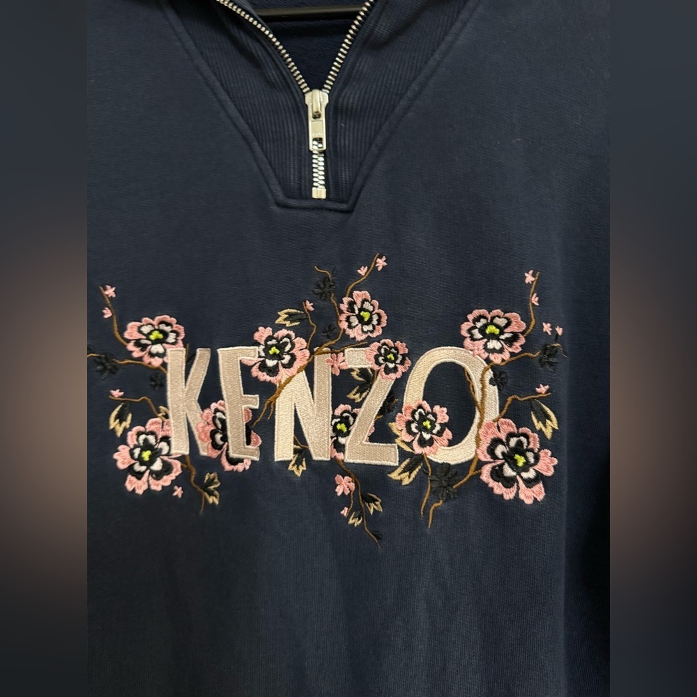 KENZO Paris Floral Embroidered Half Zip Sweatshirt Navy Blue Women’s XS - Picture 5 of 9